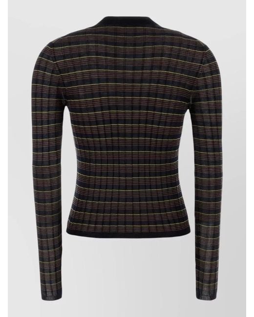 Prada Black Knit Cardigan Plaid Pattern V Neck