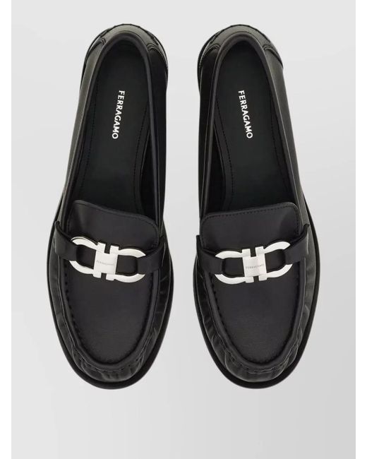 Ferragamo Black Leather Maryan Soft Loafers