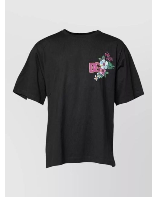Dolce & Gabbana Black Dg Floral Crew Neck Logo T Shirt for men