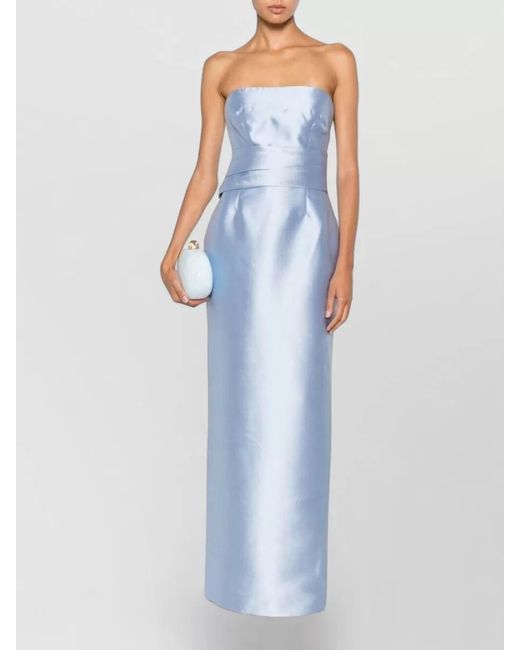 Solace London Blue Ingrid Strapless Satin Midi Dress