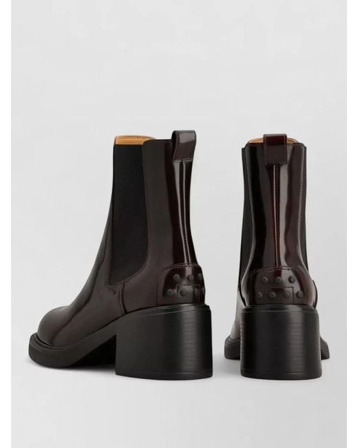 Tod's Black Leather Chelsea Boots Chunky Heel Pull Tab