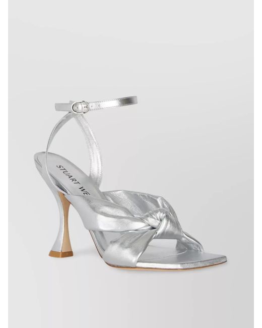 Stuart Weitzman White Leather Knotted Ankle-Strap Sandals
