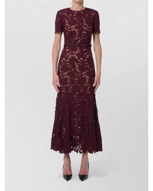 Self-Portrait Purple Lace Midi Dress Crew Neck Mermaid