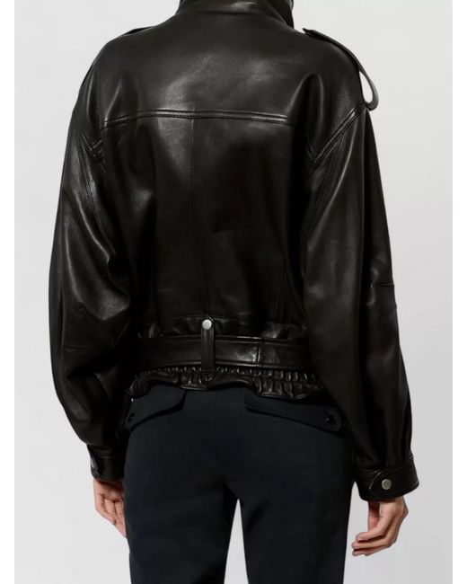Isabel Marant Black Farza Leather Coat Belted Waist Epaulettes
