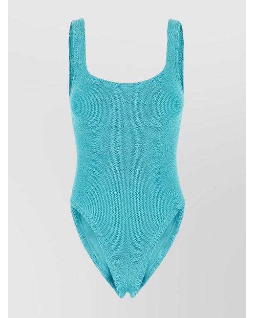 Hunza G Blue Stretch Nylon Swimsuit Scoop Neckline Sleeveless Design