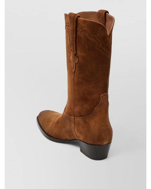 Paris Texas Brown Mid Calf Suede Boots Pull Tabs Western