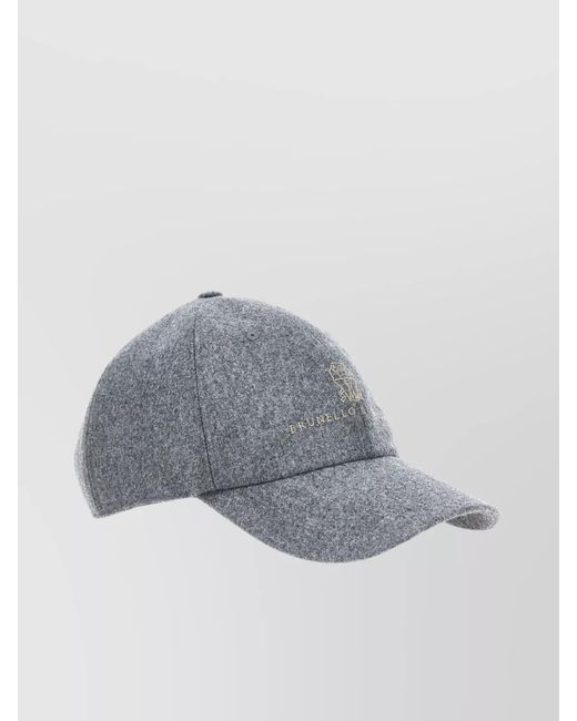 Brunello Cucinelli Gray Embroidered Logo Cap Curved Brim for men