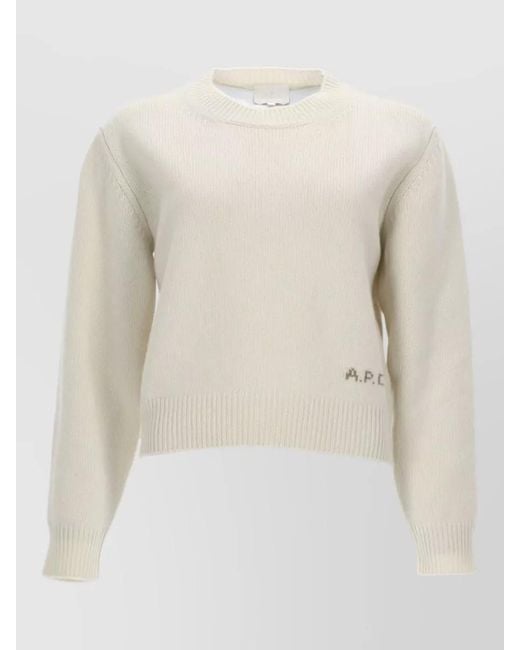 A.P.C. Natural Wool Logo-Intarsia Crew-Neck Sweater