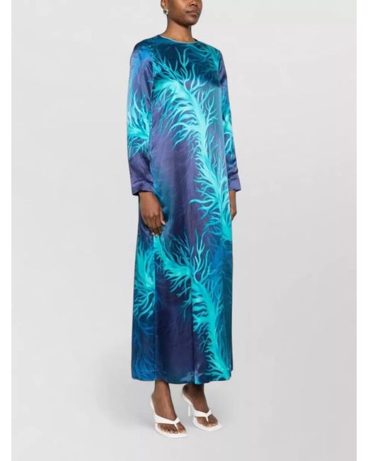 F.R.S For Restless Sleepers Blue Silk Dress Relaxed Fit Long Sleeves
