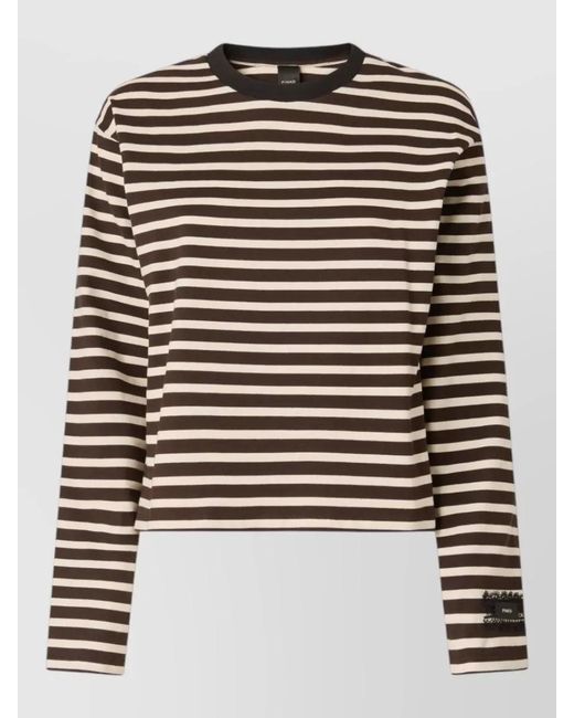 Pinko Black Long Sleeve Crew Neck Striped Top