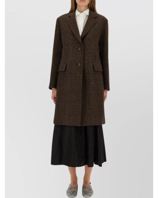 Aspesi Black Longline Coat With Notched Lapels And Pockets