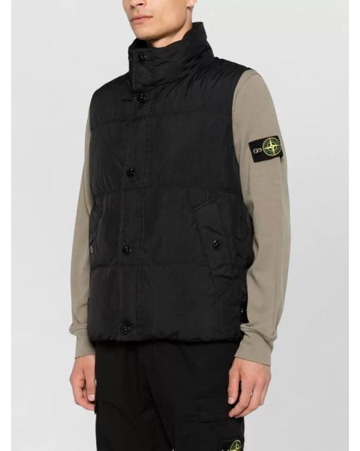 Stone Island Black High Neck Quilted Sleeveless Coat Vest for men