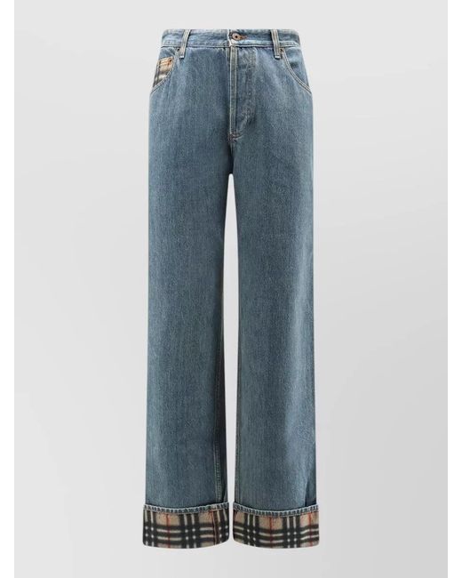 Burberry Blue Wide Leg Trousers Turn Up Cuffs for men