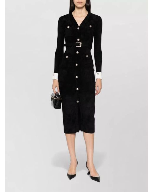 Self-Portrait Black Crystal-Embellished Belted V-Neck Midi Dress