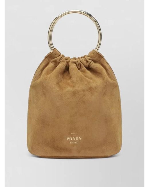 Prada Natural Bucket Bag Circular Handle Suede Finish