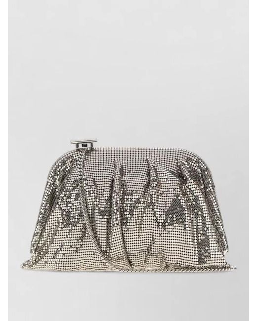 Benedetta Bruzziches Gray Fabric Venus Clutch Bag Metallic Chain