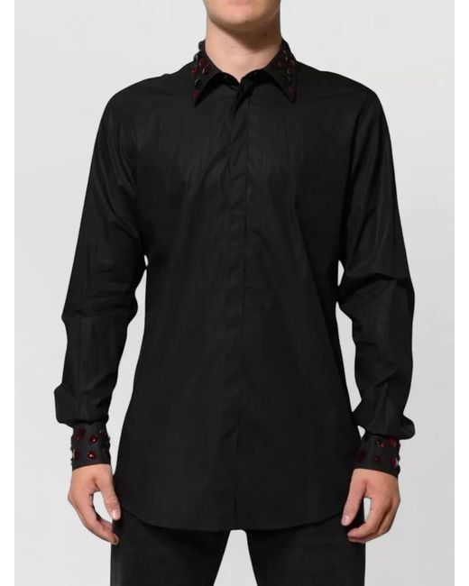 Dolce & Gabbana Black Embellished Cotton Long-Sleeve Shirt for men