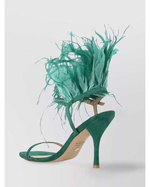 Stuart Weitzman Green Suede Leather Plume Sandals