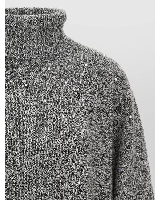Pinko Gray Crystal Turtleneck Sweater