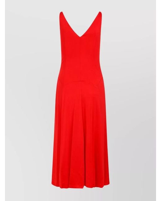 Lanvin Red Viscose Sleeveless V-Neck A-Line Midi Dress