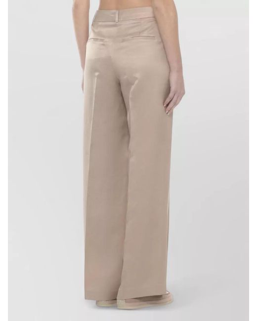 Peserico Natural Wide Leg Linen Trousers Side And Back Pockets