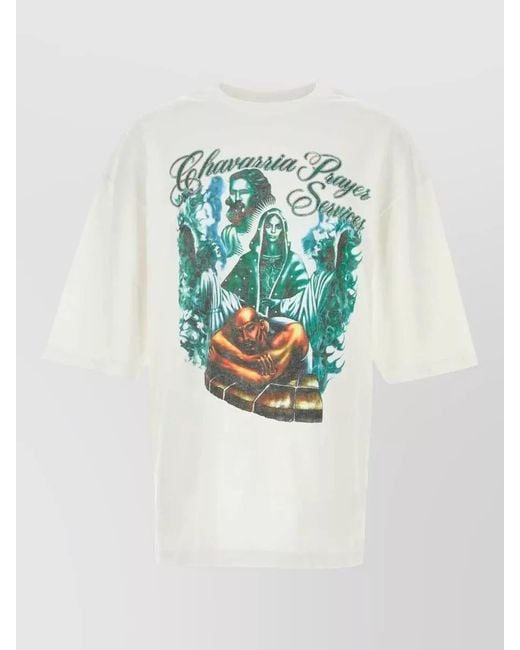 Willy Chavarria Blue Oversize Prayer Services Cotton Graphic T Shirt for men
