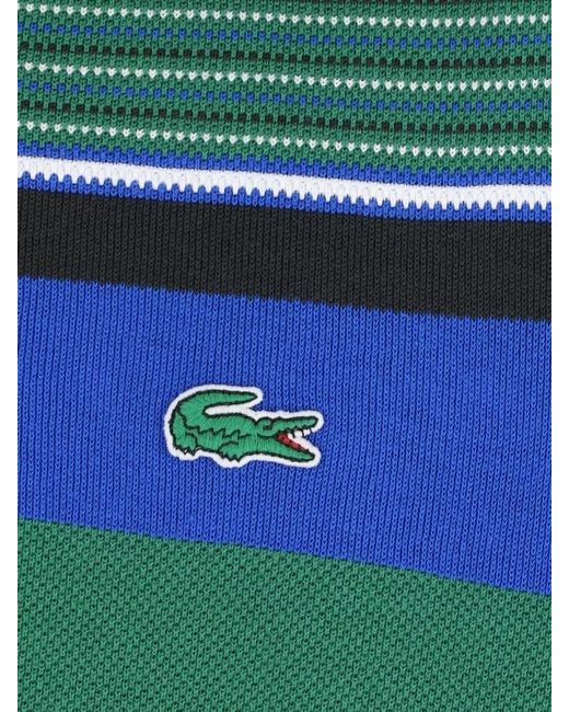 Lacoste Green Polo Collar Striped Pattern Short Sleeve Shirt for men