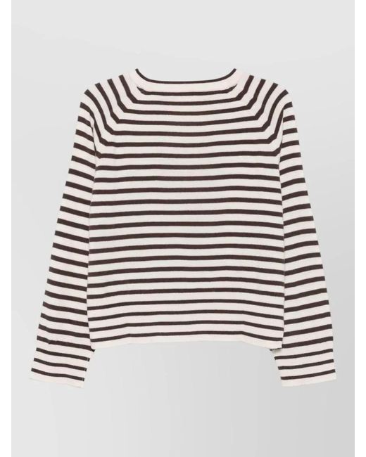 Closed White Striped Crew Neck Cropped Long Sleeve Top