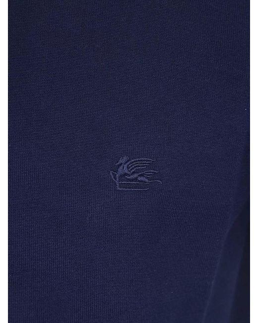 Etro Blue Cotton Knit Regular-Fit Short-Sleeve Polo Shirt for men