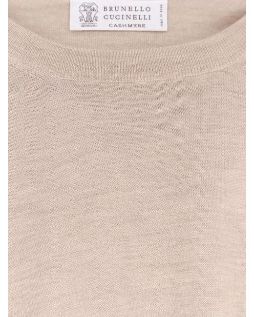 Brunello Cucinelli Natural Cashmere Silk Knit Crew Neck Sweater for men