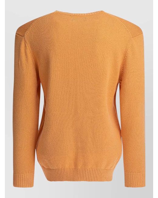 Beams Plus Orange Lily Yarn Sweater Ribbed Cuffs Hem for men