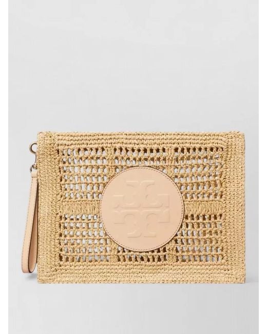 Tory Burch Natural Ella Crochet Raffia Wristlet Pouch