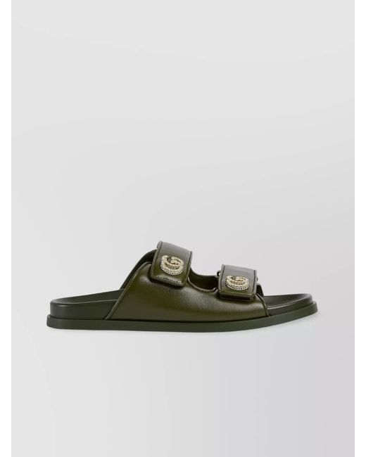 Gucci Green Leather Crystal-Embellished Sandals