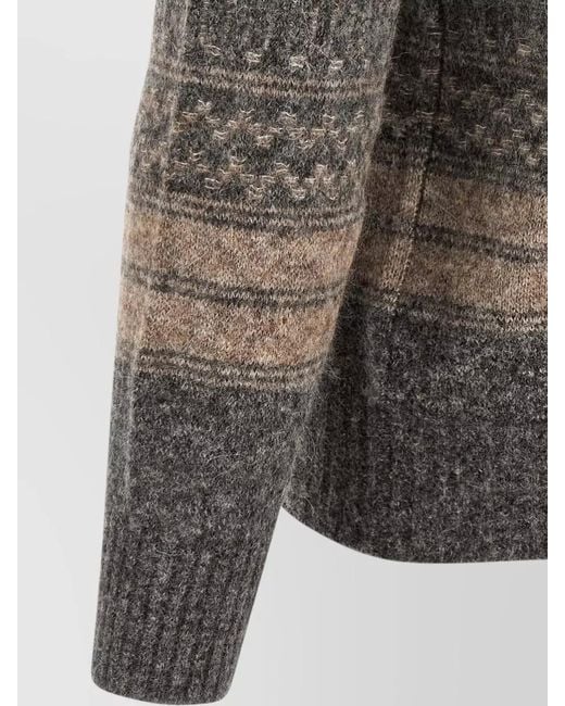 Brunello Cucinelli Gray Nordic Jacquard Shawl Neck Knit Cardigan for men