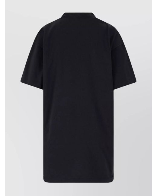 Balenciaga Black Cotton Oversized Mock Neck Logo Print T-Shirt