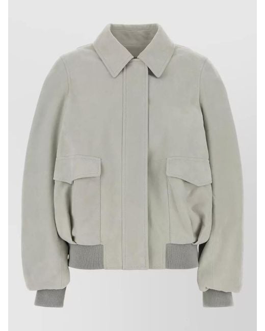 Loewe Gray Suede Jacket Collared Design Flap Pockets