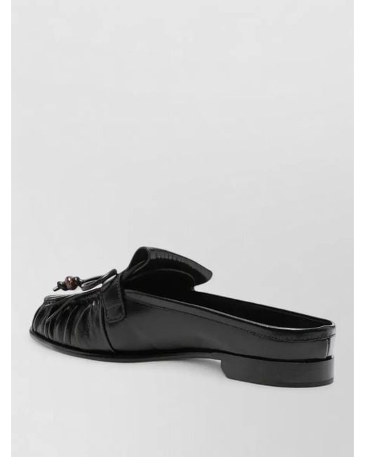 Fendi Black Loafers Round Toe Buckle Fringe Detail