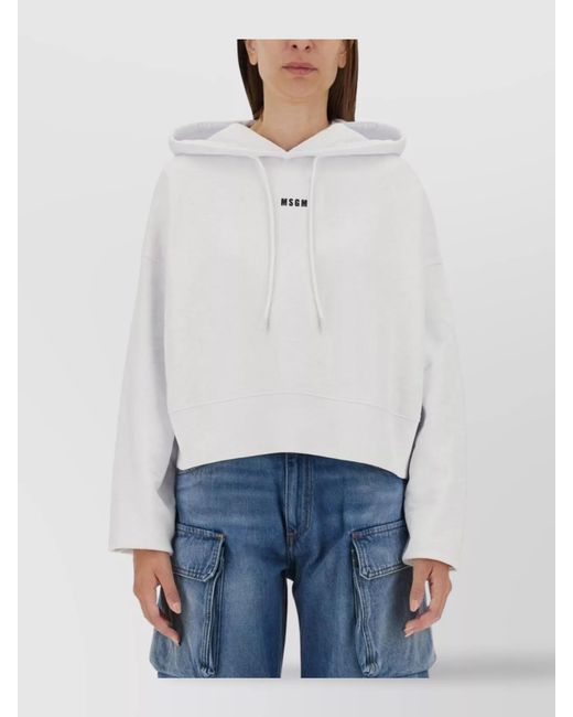 MSGM Blue Regular-Fit Logo-Print Knitted Top