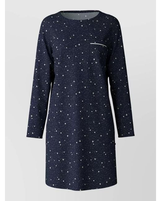 Calida Blue Long Sleeve Dress Star Print Pockets