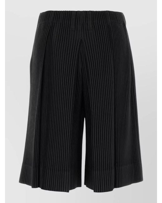 Homme Plissé Issey Miyake Black Polyester Bermuda Shorts Knee Length Pleated for men