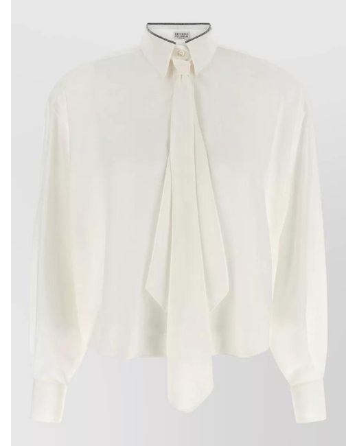 Brunello Cucinelli White Silk Shirt Shiny Collar Monile Detail