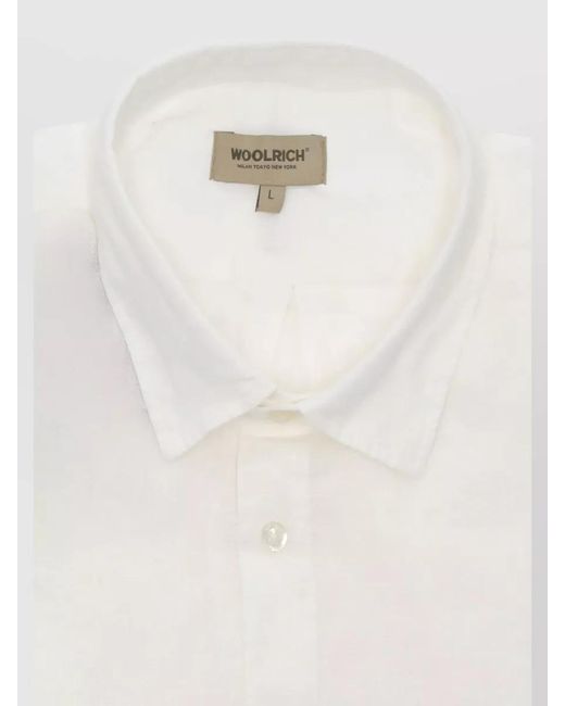Woolrich White Linen Long-Sleeve Shirt for men