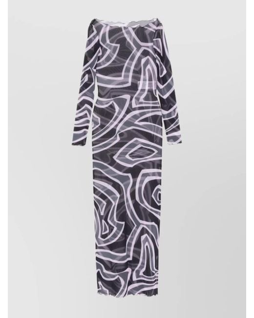 Emilio Pucci White Maxi Dress With Abstract Pattern And Long Sleeves
