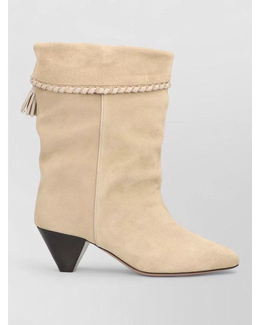 Isabel Marant Natural Suede Cone Heel Boots Tassel Detail
