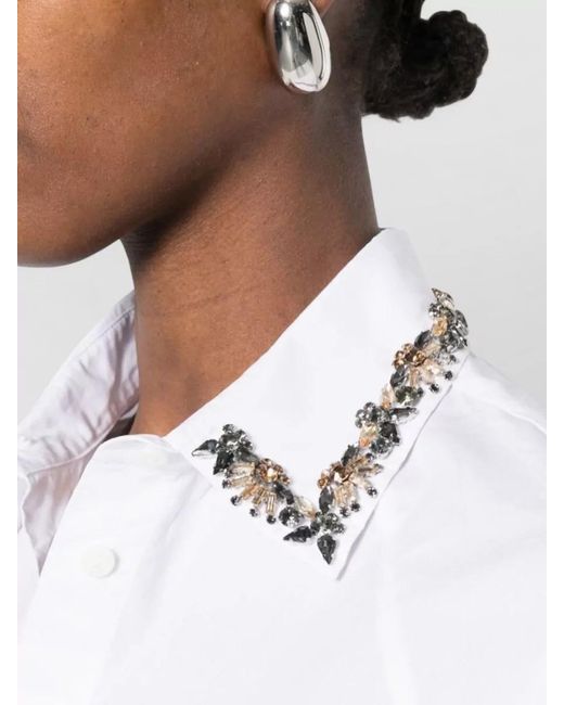 ERMANNO FIRENZE White Top Embellished Collar Floral Detail Design