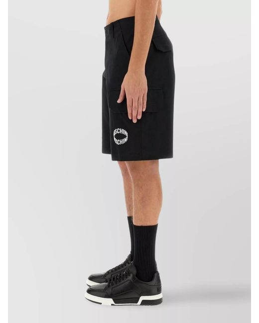 Moschino Black Cotton Logo Cargo Shorts for men