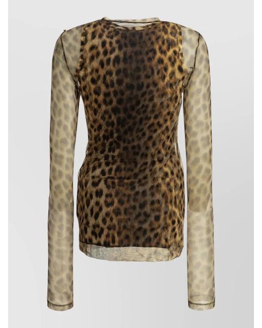 Sportmax Multicolor Slim Animalier Top Sheer Long Sleeves