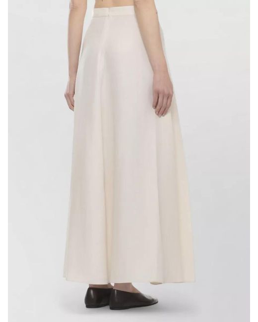 Woolrich White High Waisted Midi Skirt Linen Blend