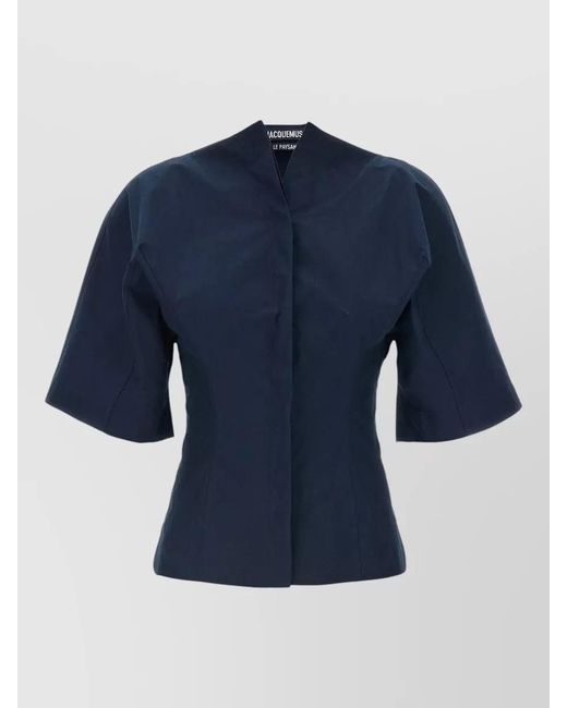 Jacquemus Blue Cotton Boat Neck Short Sleeve Shirt
