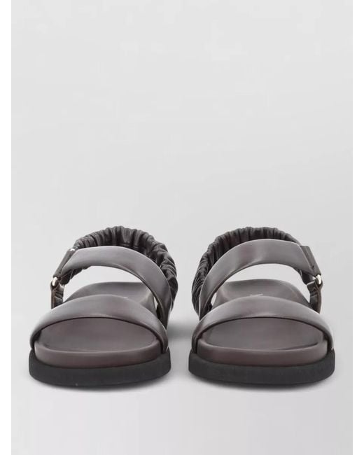 Max Mara Gray Leather Macro Slides